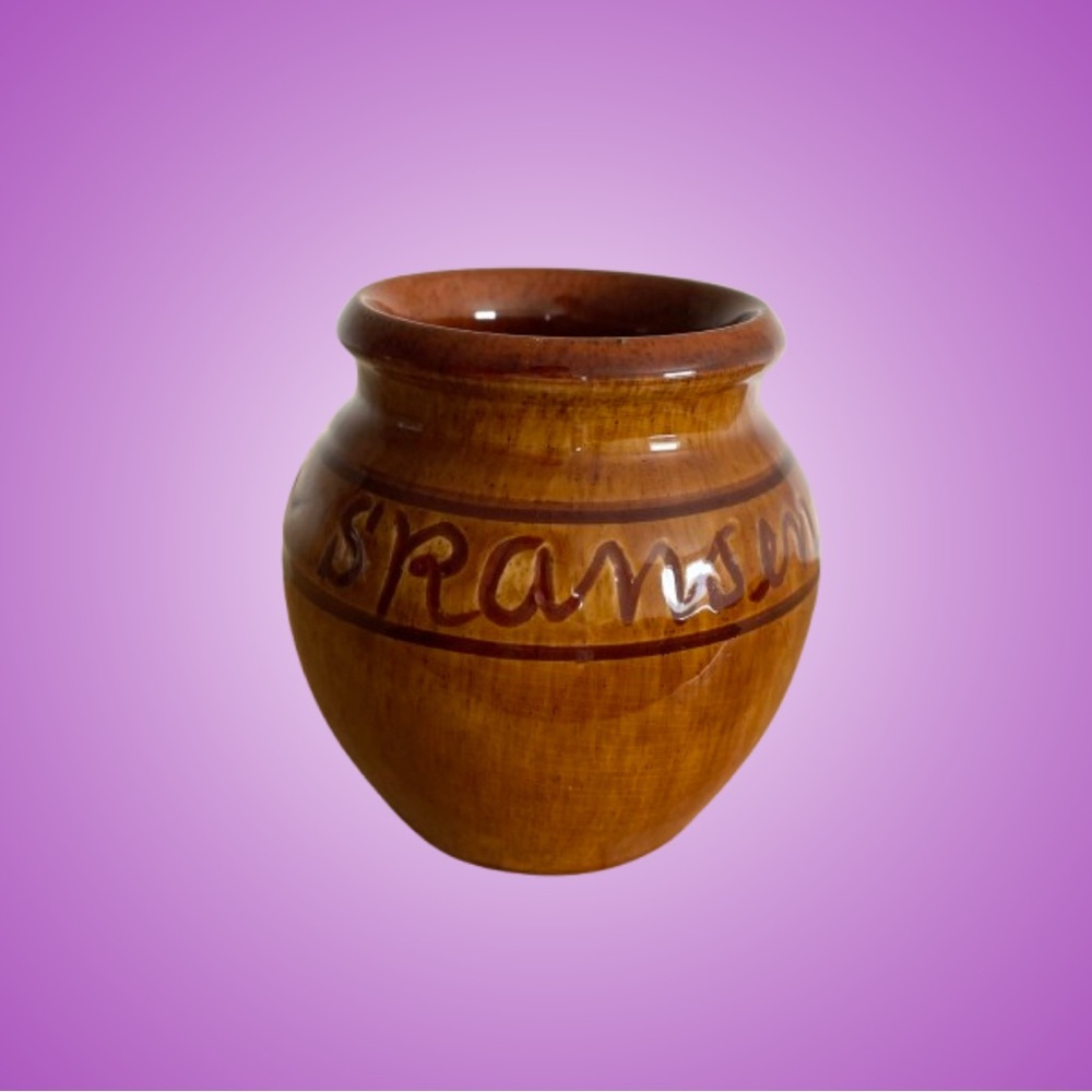 Vintage Kai Krebs Skansen small pottery pot brown Scandinavian